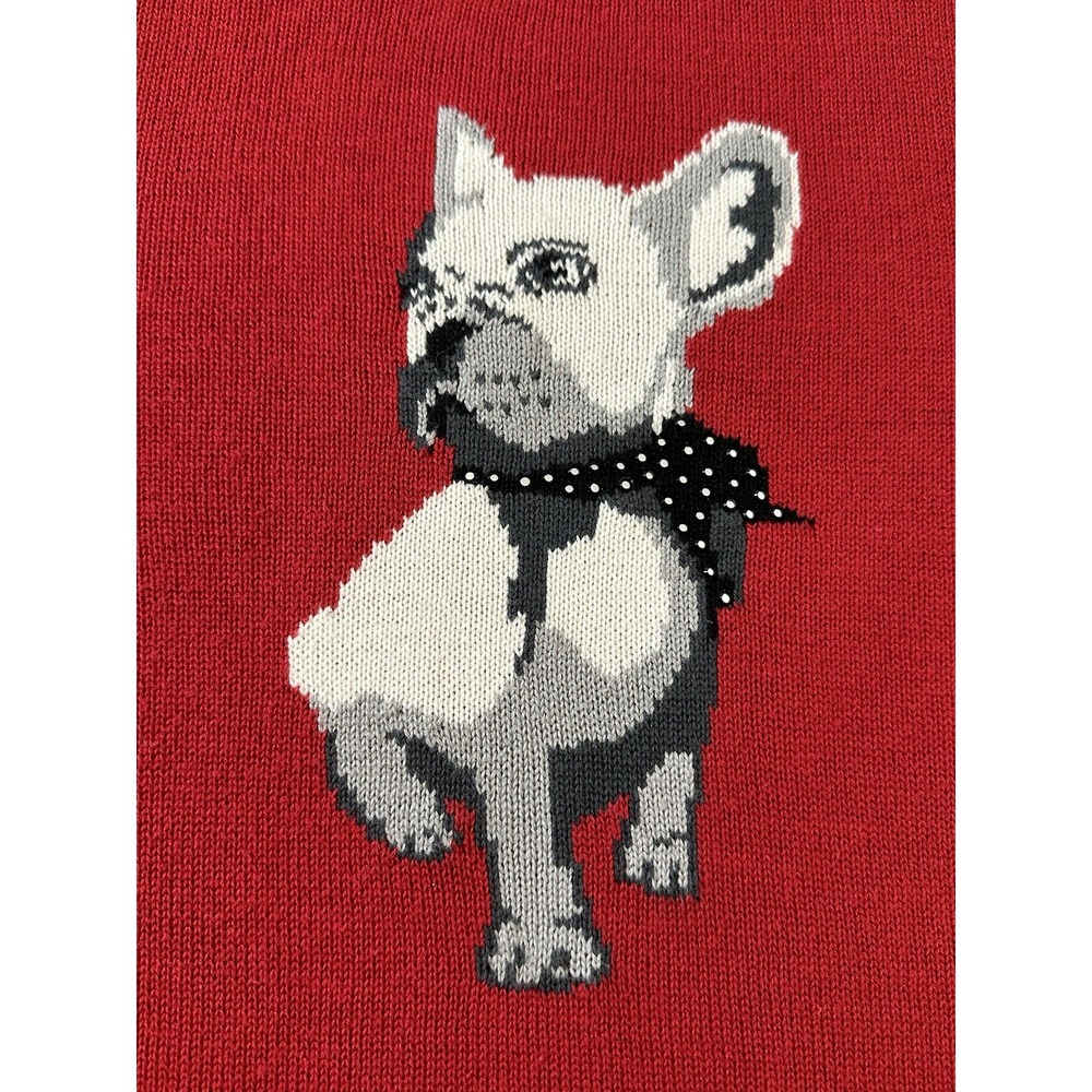 Dog Lover Sweater Medium Frenchie‎ Dog Rhinestone Collar Red Cotton Blend